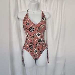 Kona Sol Rose/Black Floral One Piece Summer Swimsuit Size S
